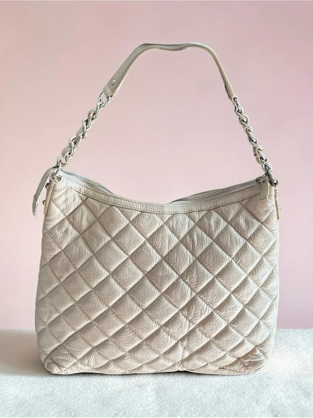 Kate Spade Beige Quilted Leather Chain Shoulder Hobo Bag